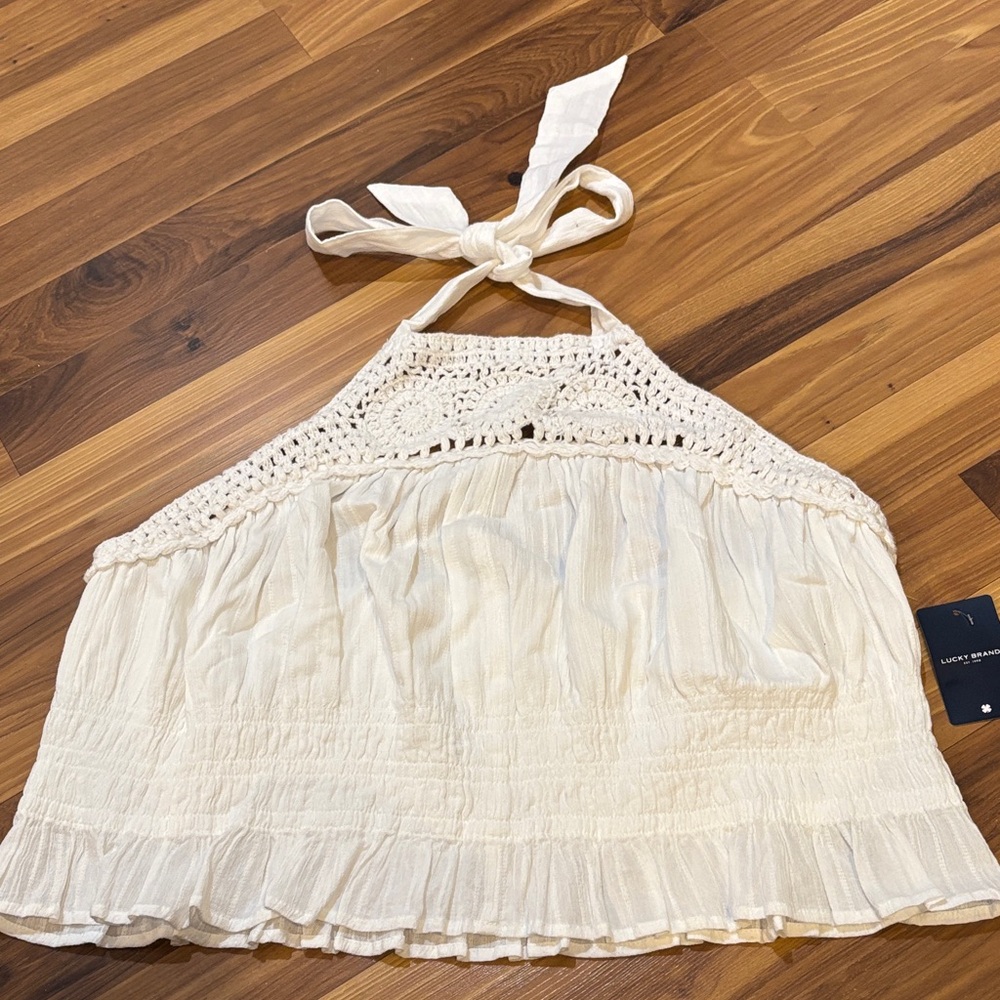 Lucky Brand Cream Crochet Halter Crop Top